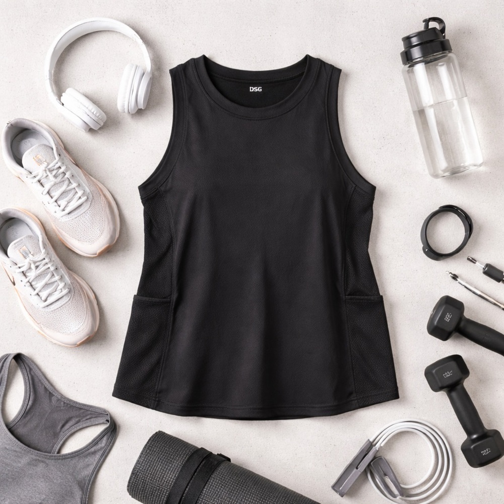 DSG | Black Athletic Tank Top | Mesh Panel Workout Gym Training | Size L